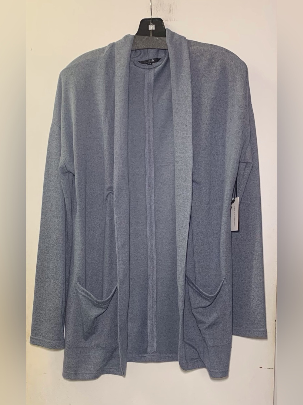 DKR Apparel Open Cardigan with Patch Pockets-Blue Melange